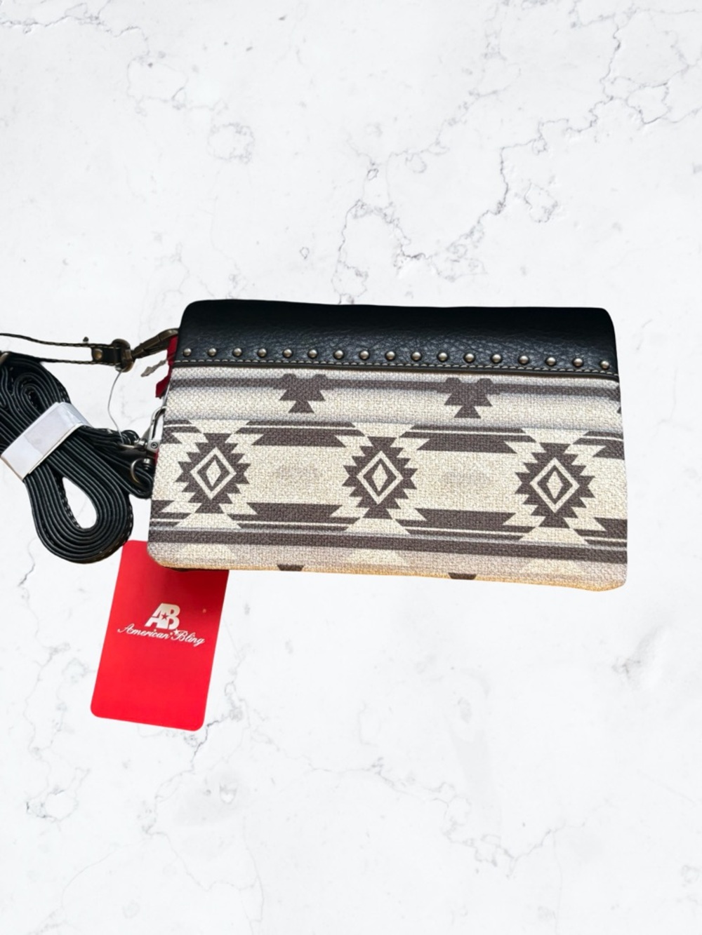American Bling by Montana West Tribal Print Crossbody Bag in Black and Beige